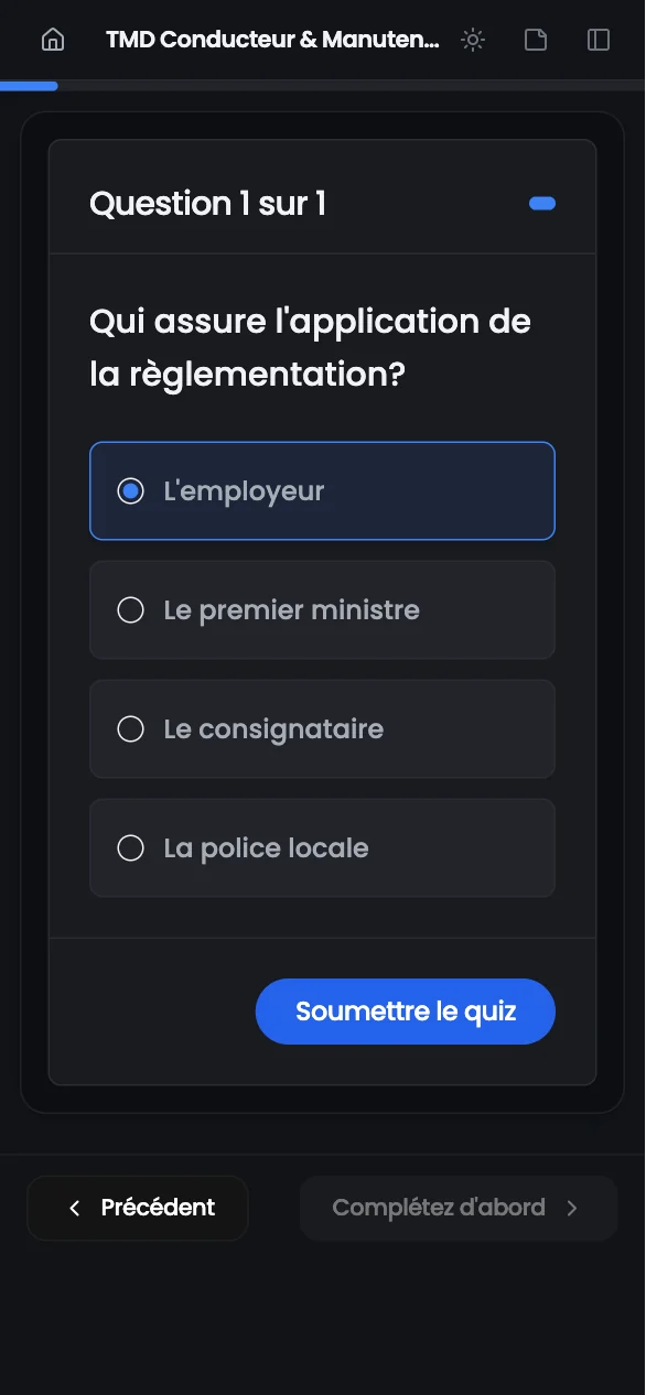 Certigo LMS course quiz on a mobile phone