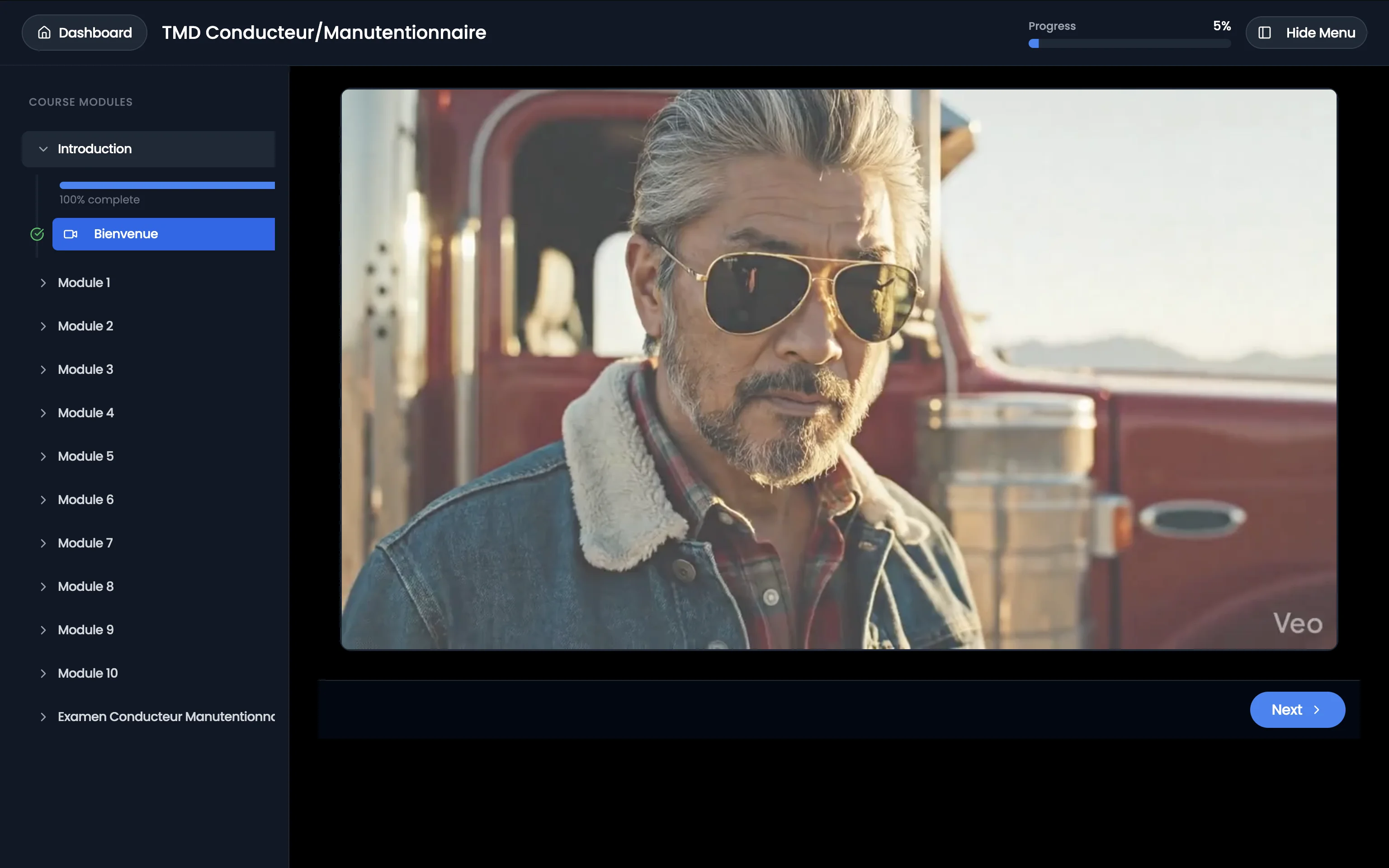 Screenshot of the Certigo student dashboard