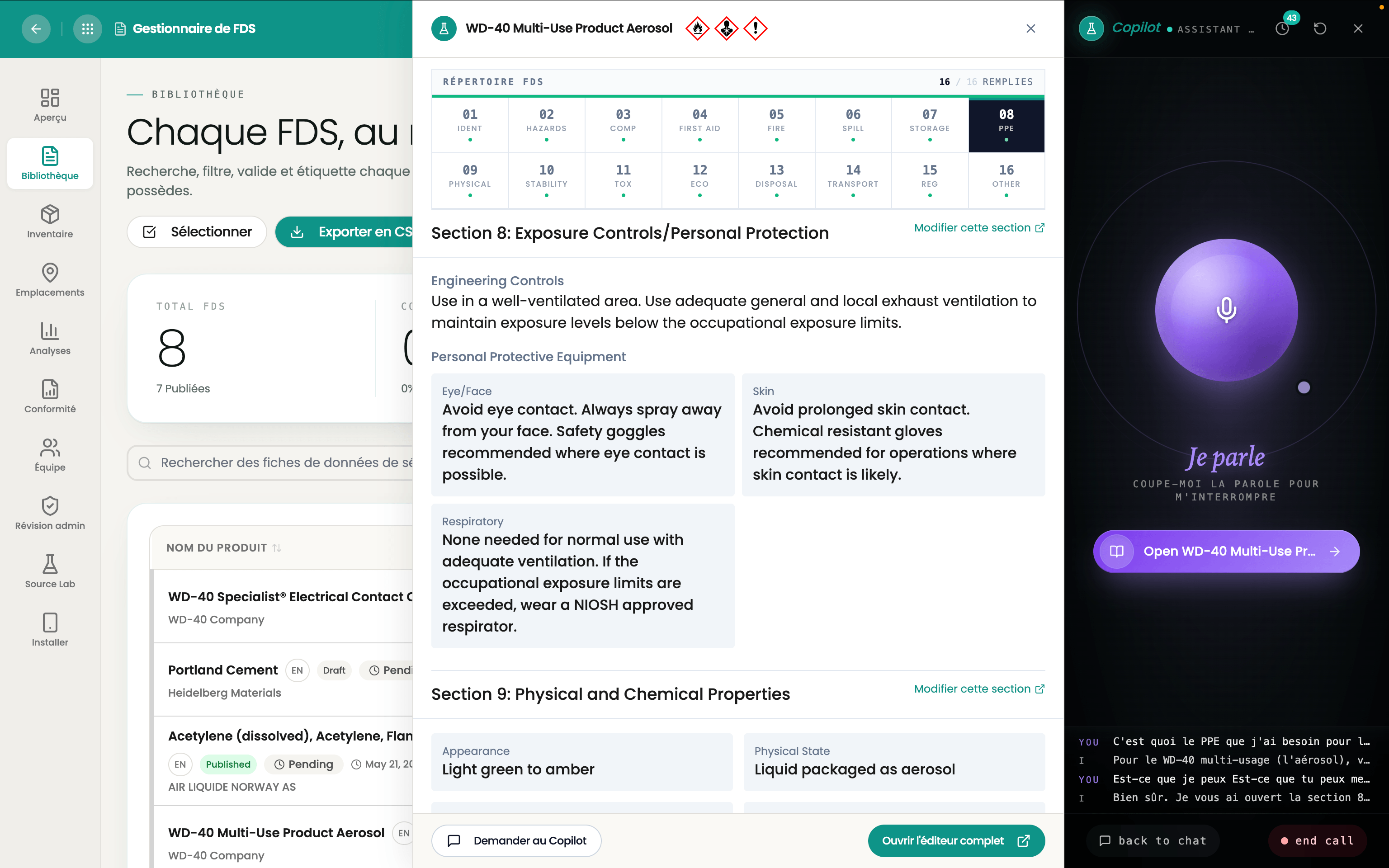 Certigo SDS Manager dashboard showing compliance distribution and SDSs due for review